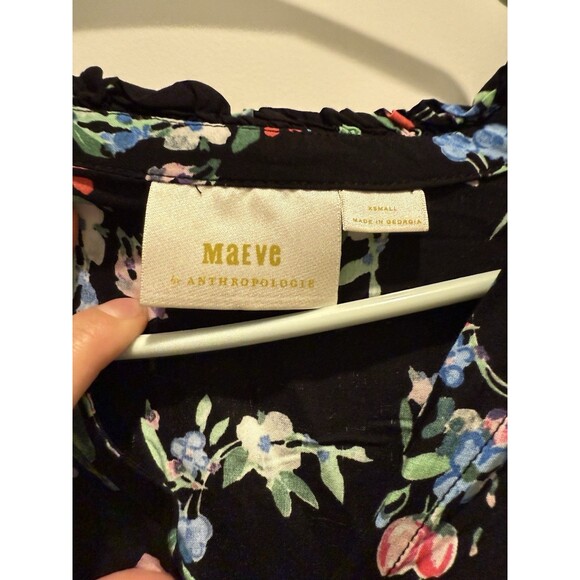 Anthropologie Maeve Aveiro Flutter Sleeve Button Down Blouse Small Black Motif - Picture 5 of 7